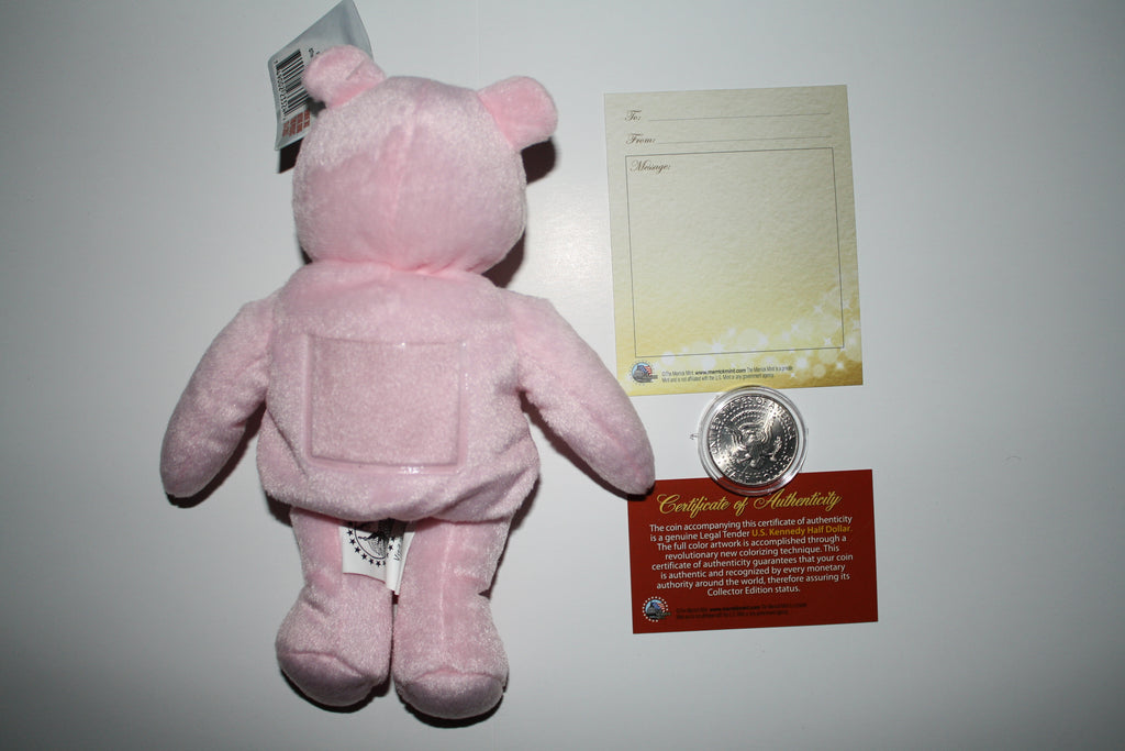 IT'S A GIRL Plush Bear & It’s a Girl JFK Kennedy Half Dollar Colorized US Coin