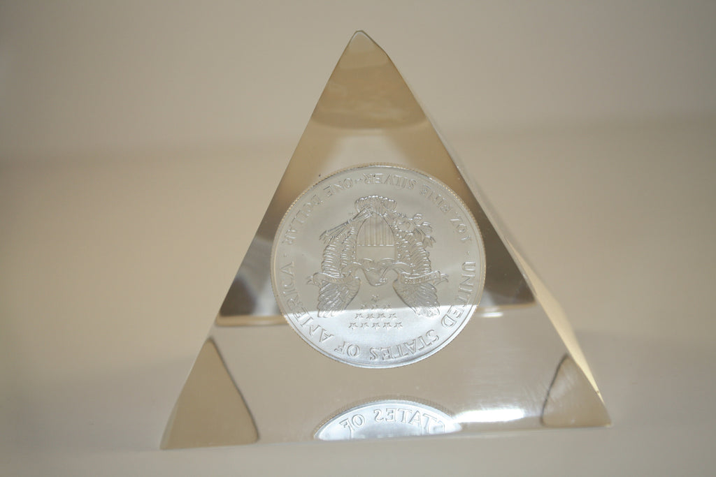 JESUS NATIVITY American Silver Eagle Colorized Coin Lucite Paperweight Pyramid