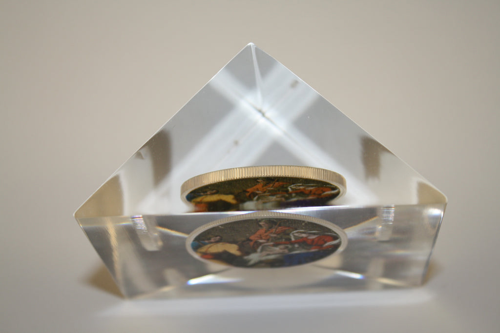 JESUS NATIVITY American Silver Eagle Colorized Coin Lucite Paperweight Triangle
