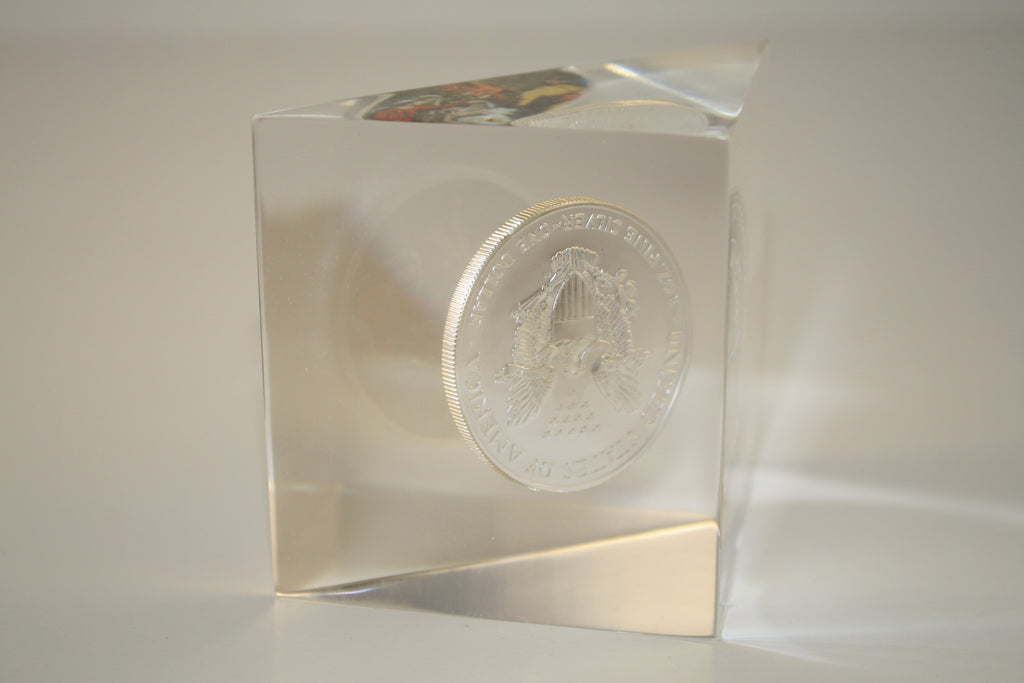 JESUS NATIVITY American Silver Eagle Colorized Coin Lucite Paperweight Triangle