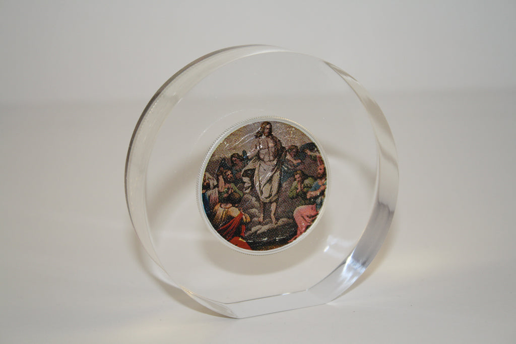 JESUS RESURRECTION American Silver Eagle Colorize Coin Lucite Paperweight Circle