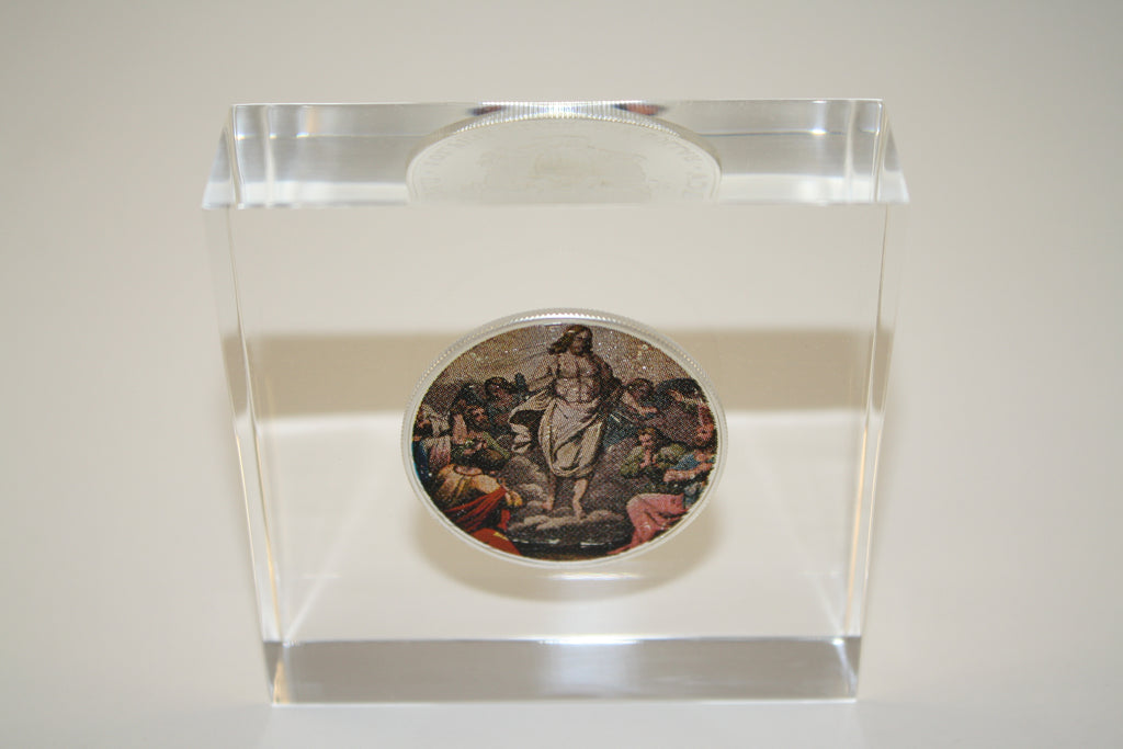 JESUS RESURRECTION American Silver Eagle Colorize Coin Lucite Paperweight Square