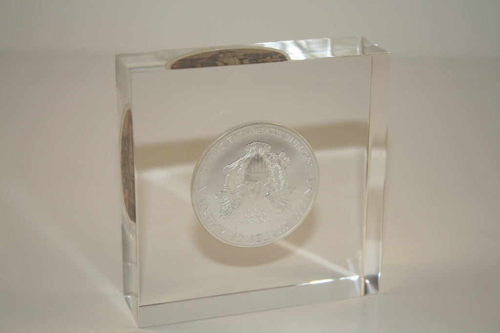 JESUS RESURRECTION American Silver Eagle Colorize Coin Lucite Paperweight Square