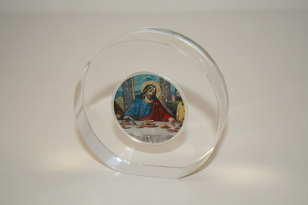 JESUS LAST SUPPER American Silver Eagle Colorized Coin Lucite Paperweight Circle