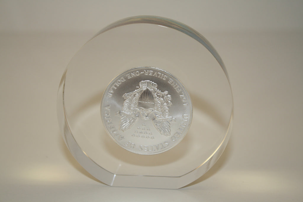 JESUS LAST SUPPER American Silver Eagle Colorized Coin Lucite Paperweight Circle