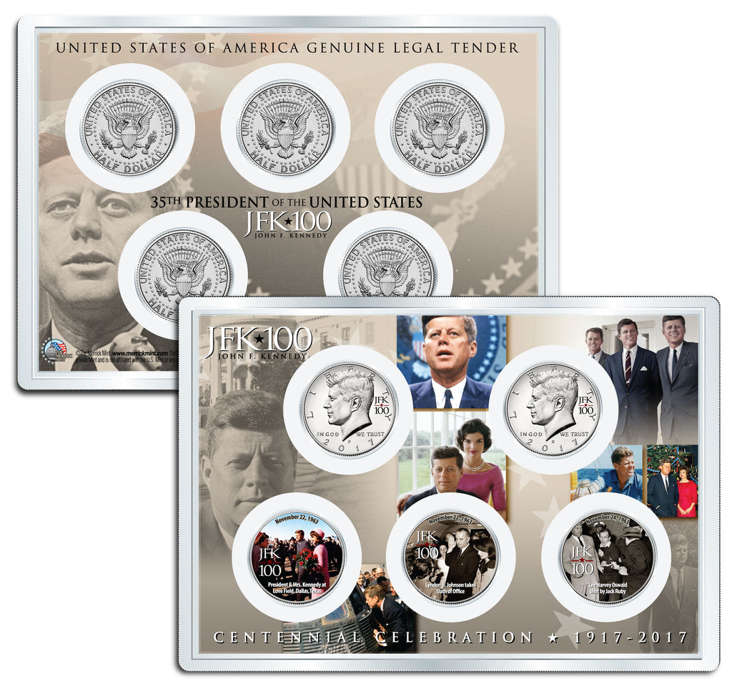PRESIDENT * Assassination * JOHN F. KENNEDY JFK100 Centennial Celebration 2017 Official Kennedy Half Dollar 5-Coin Set with 4x6 Lens Display