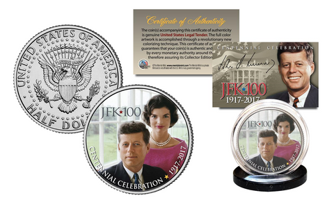 Colorized FLOWING FLAG 2018-D JFK Kennedy Half Dollar US Coin 24K Gold Plated