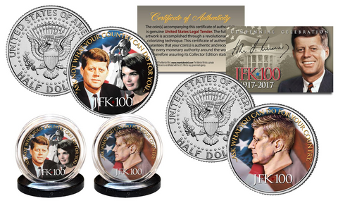 Colorized JFK Kennedy Half Dollar U.S. Coin Genuine Legal Tender (Reverse Side)