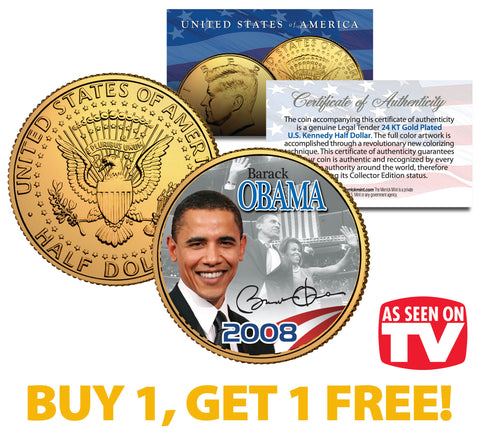 BARACK OBAMA Inauguration - Hawaii State Quarters US 2-Coin Set 24K Gold Plated - BOGO
