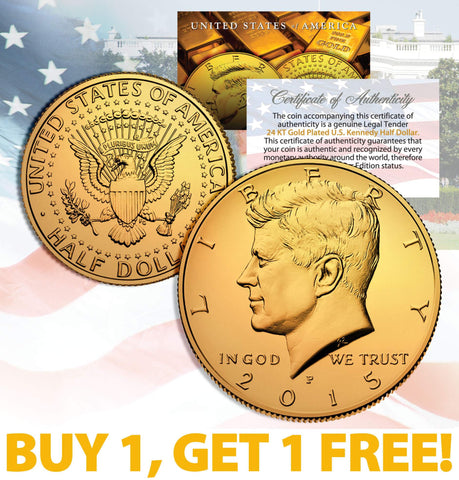 24K GOLD PLATED 2019-D JFK Kennedy Half Dollar Coin with Capsule (D Mint) BUY 1 GET 1 FREE