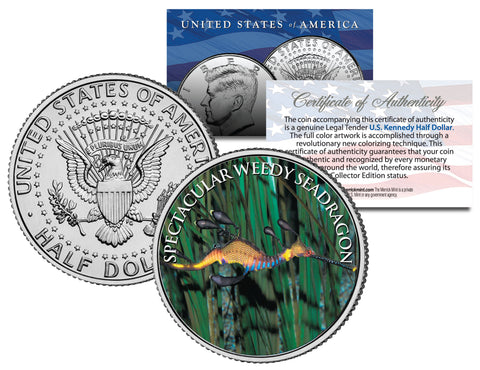 SPECTACULAR RAINBOW-COLORED SEAHORSE - Tropical Fish Series - JFK Kennedy Half Dollar U.S. Colorized Coin