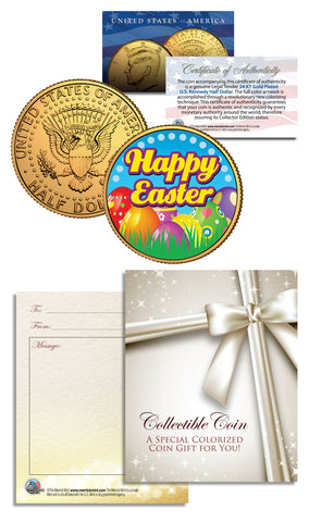 HAPPY EASTER Religious Gift JFK Kennedy Half Dollar Coin 24K Gold Plated