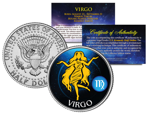 AQUARIUS - Horoscope Astrology Zodiac - JFK Kennedy Half Dollar US Colorized Coin