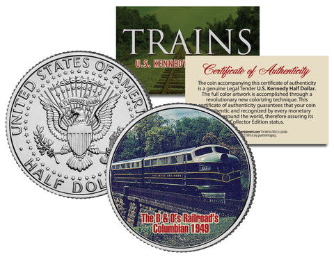 TGV (Fastest Wheeled Train) - Famous Trains - JFK Kennedy Half Dollar U.S. Colorized Coin