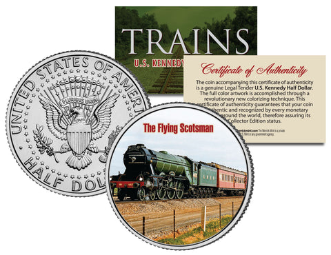 CENTRAL PACIFIC RAILROAD STEAM - Famous Trains - JFK Kennedy Half Dollar U.S. Colorized Coin