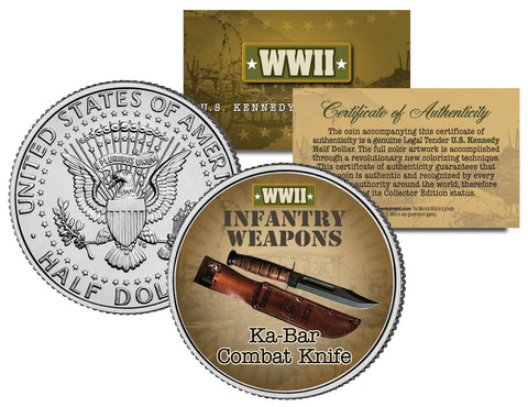 THOMPSON SUBMACHINE GUN - WWII Infantry Weapons - JFK Half Dollar U.S. Coin