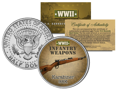 M1 CARBINE - WWII Infantry Weapons - JFK Kennedy Half Dollar U.S. Coin