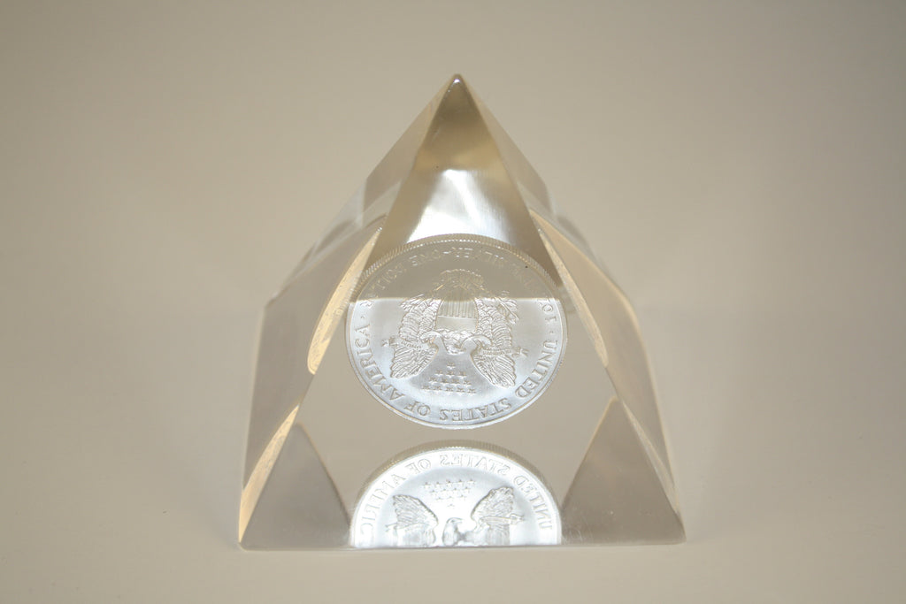 JOHN KENNEDY American Silver Eagle Colorized Coin Lucite Paperweight - Pyramid