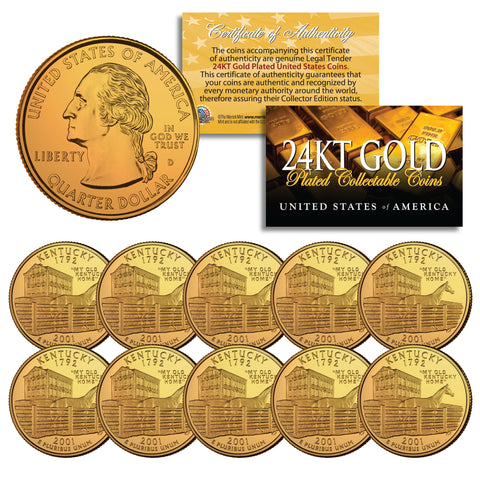 2002 Louisiana State Quarters U.S. Mint BU Coins 24K GOLD PLATED (Quantity 10)
