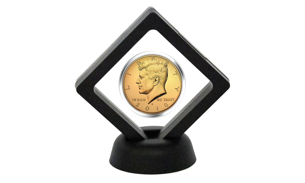 3D Floating 2-Sided View-Thru Coin Display Frame Holder Box Case with Stand ( For Challenge Coins / Coins / Medallions / Jewelry / Stamps) - Black Large Case (2.75”) - Set of 3