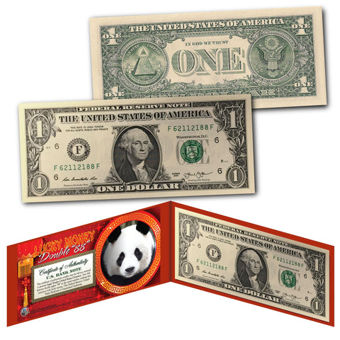 Chinese Zodiac Lucky Money Double 88 Serial Number U.S. $2 Bill with Red Folio