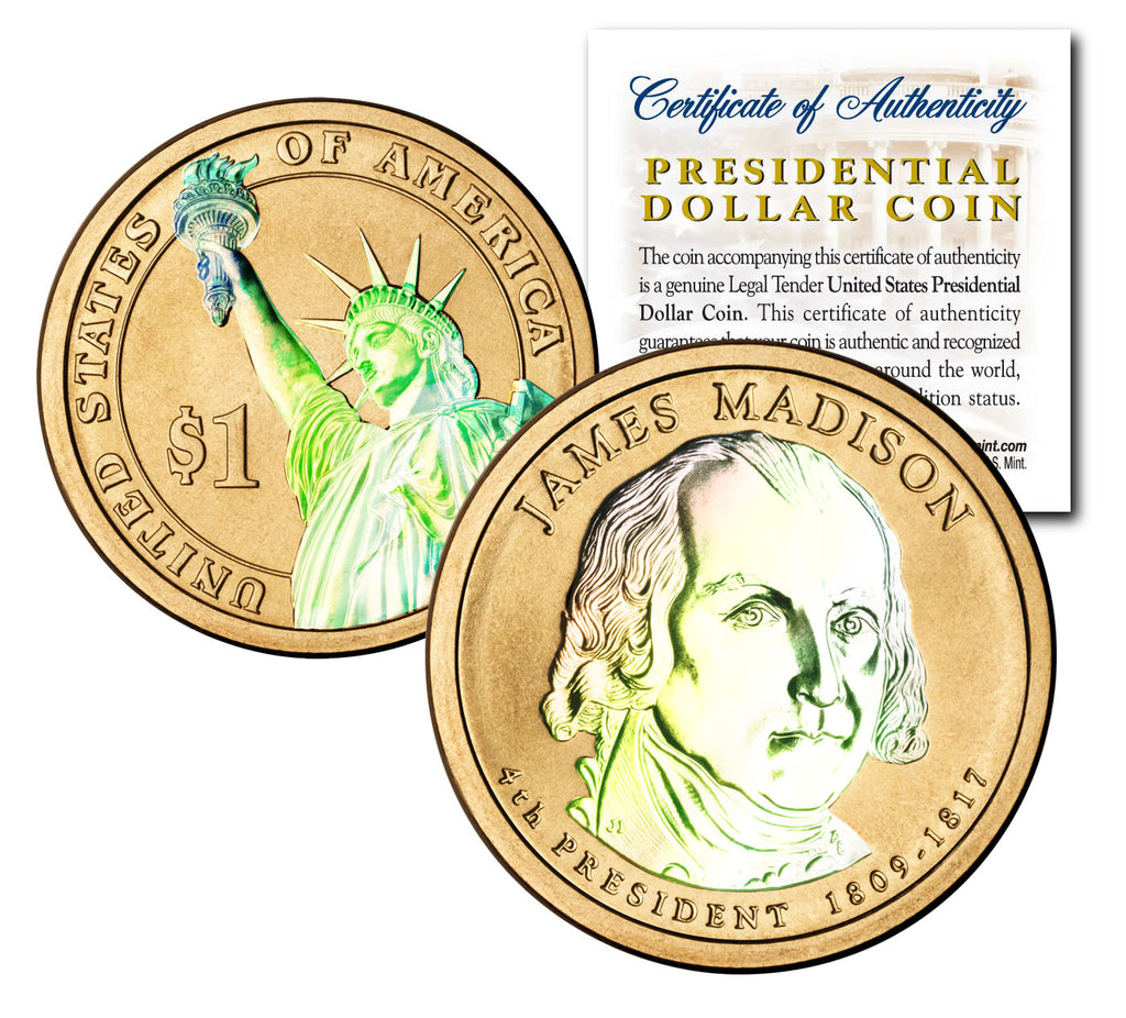 HOLOGRAM 2-sided 2007 JAMES MADISON Presidential $1 Dollar U.S. President Coin