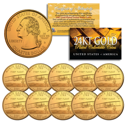 2000 New Hampshire State Quarters U.S. Mint BU Coins 24K GOLD PLATED (Quantity 10)
