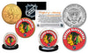 CHICAGO BLACKHAWKS Hockey NHL 2-Coin Set JFK Half Dollar & 24K Gold Plated State Quarter - Officially Licensed