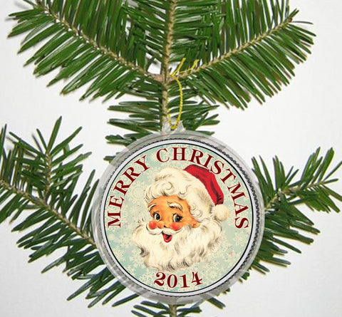 MERRY CHRISTMAS 2014 JFK Kennedy Colorized Half Dollar US 2-Coin Set in Ornament Capsules - Santa's Sleigh & Santa Claus