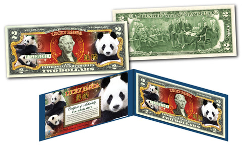 Chinese Panda Lucky Money Double 88 Serial Number U.S. $2 Bill with Red Folio