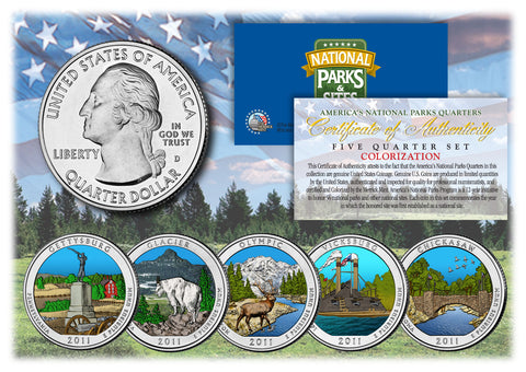 2016 America The Beautiful COLORIZED Quarters U.S. Parks 5-Coin Set with Capsules