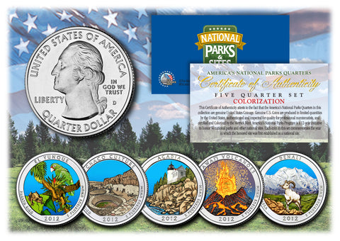 2010 America The Beautiful COLORIZED Quarters U.S. Parks 5-Coin Set with Capsules