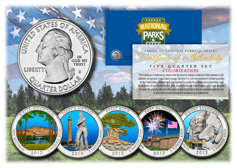 2018 America The Beautiful COLORIZED Quarters U.S. Parks 5-Coin Set with Capsules