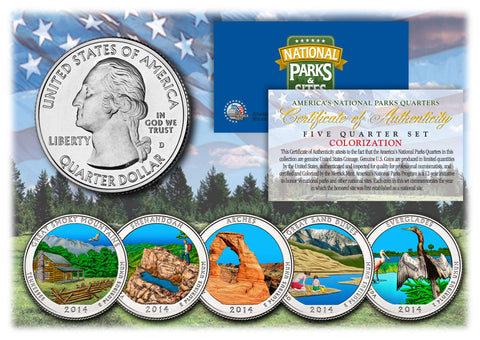 2019 America The Beautiful COLORIZED Quarters U.S. Parks 5-Coin Set with Capsules