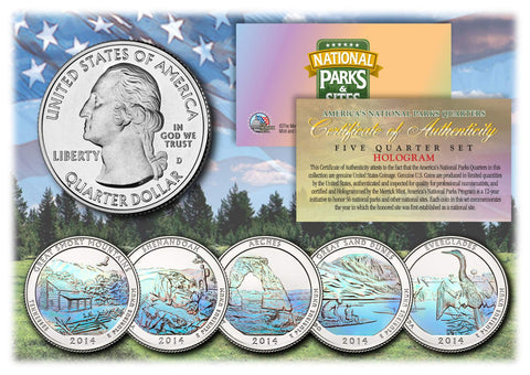 1999-2009 Complete HOLOGRAM Statehood Quarter 56-Coin Set in Premium Cherry Wood Display Box with COA