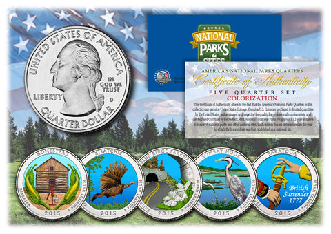 2016 America The Beautiful COLORIZED Quarters U.S. Parks 5-Coin Set with Capsules