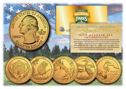 2014 America The Beautiful 24K GOLD PLATED Quarters U.S. Parks 5-Coin Set with Capsules