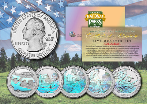 2012 America The Beautiful 24K GOLD PLATED Quarters U.S. Parks 5-Coin Set with Capsules