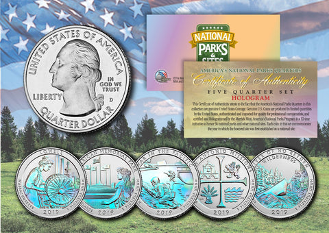 2014 America The Beautiful HOLOGRAM Quarters U.S. Parks 5-Coin Set with Capsules