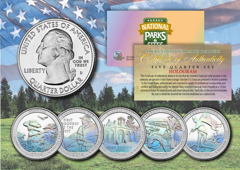 2017 America The Beautiful COLORIZED Quarters U.S. Parks 5-Coin Set with Capsules