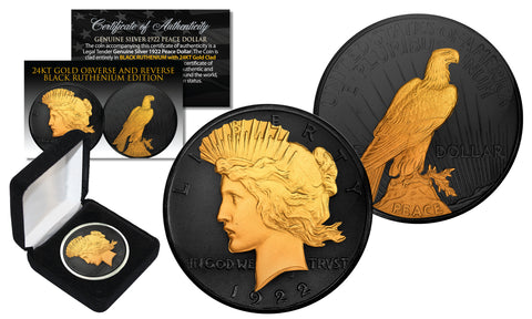Black RUTHENIUM 2-Sided 1964 US Genuine Silver Quarter Coin with Genuine 24KT Gold 2-Sided Clad Highlights