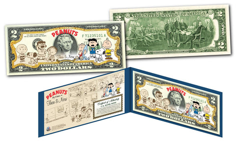 PEANUTS $2 U.S. Bill - Charlie Brown & Gang with Franklin - Woodstock - Snoopy
