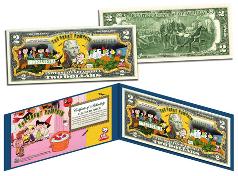 PEANUTS - Charlie Brown & Gang Genuine Legal Tender U.S. $2 Bill in Large Collectors Folio Display