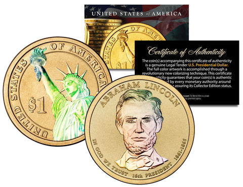 2010 ABRAHAM LINCOLN Presidential $1 Dollar US 3-Coin Set - Hologram & Colorized & 24K Gold Plated