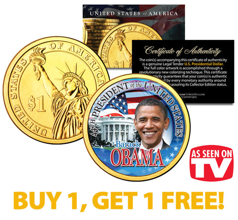 2016 Presidential $1 Dollar Colorized GOLDEN-HUE * 6-Coin Set * Living President Series - Carter, HW Bush, Clinton, Bush, Obama, Trump