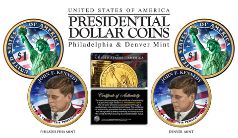 OBAMA - KENNEDY - LINCOLN - Presidential $1 U.S. Dollar Colorized 3-Coin Set 24K Gold Plated