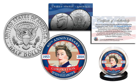 QUEEN ELIZABETH II 11-Card Premium Card Set with The Coronation of Queen Elizabeth II 65th Anniversary JFK Kennedy Half Dollar Coin