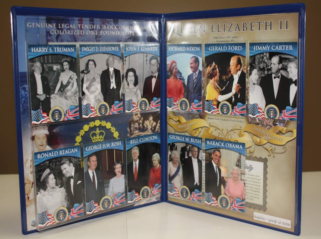 QUEEN ELIZABETH II Colorized Bank of England One Pound Note & Card Set with Collectible Folio #/10,000