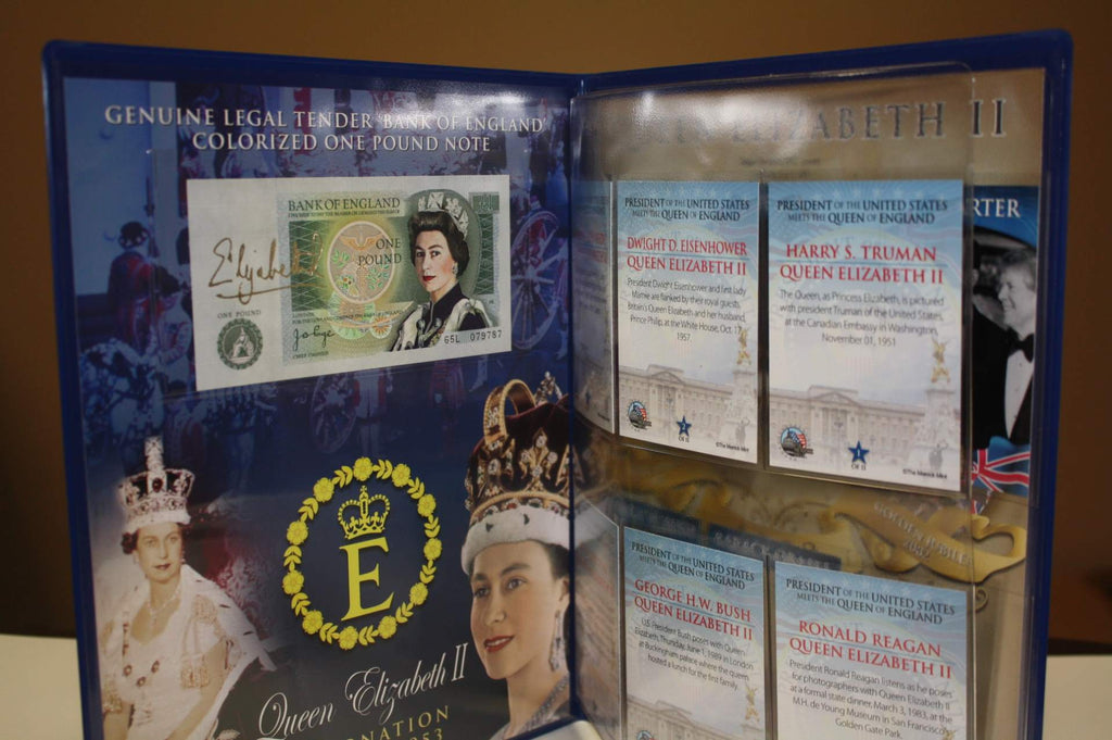 QUEEN ELIZABETH II Colorized Bank of England One Pound Note & Card Set with Collectible Folio #/10,000