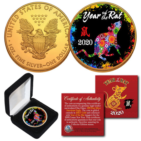 2020 Chinese New Year * YEAR OF THE RAT * 24 Karat Gold Plated $50 American Gold Buffalo Indian Tribute Coin with DELUXE BOX - PolyChrome